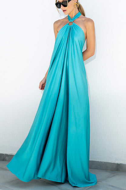 Classy and Fabulous Satin Halter Backless Party\/Vocation Maxi Dress