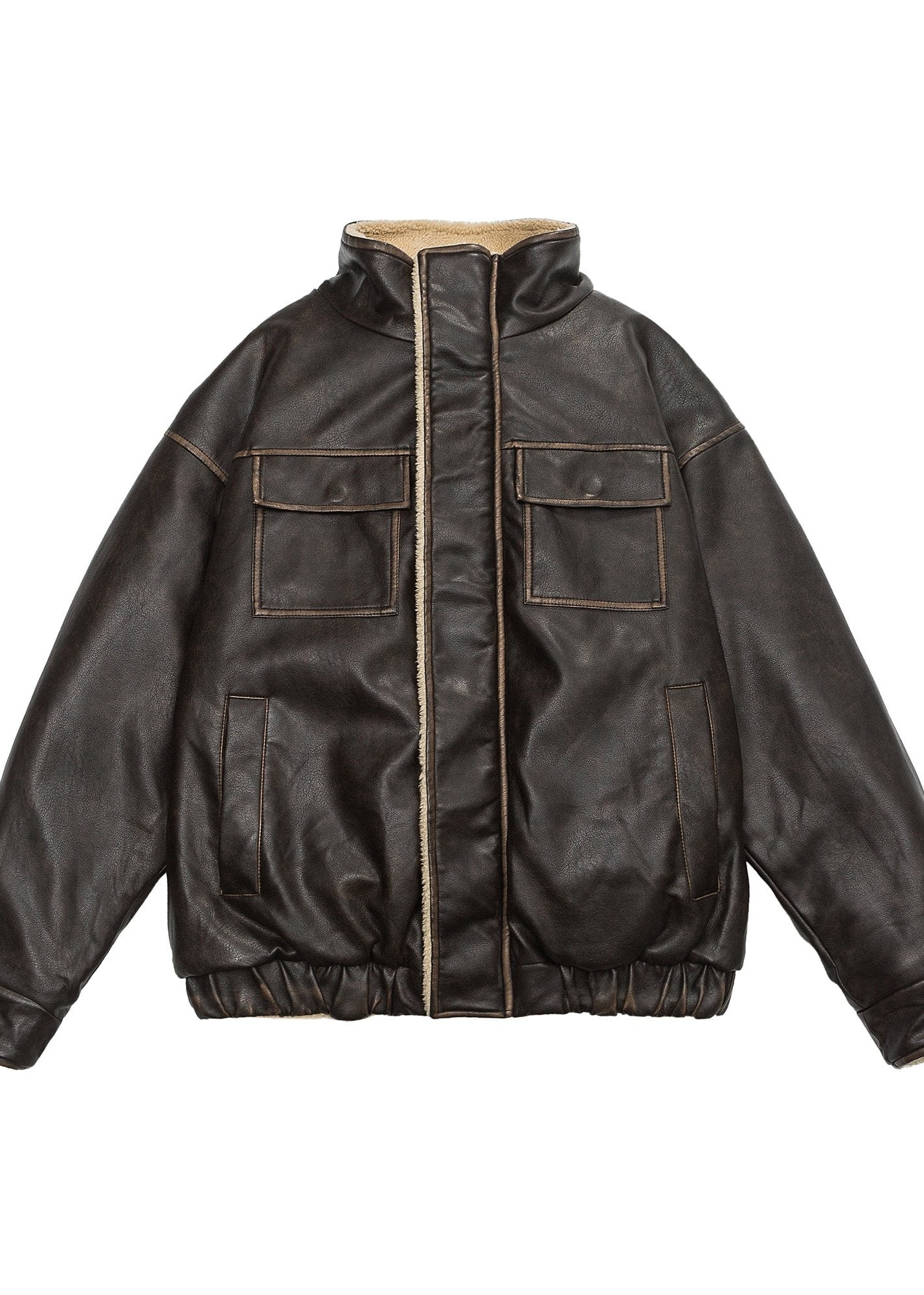 Leather Jacket With Lamb Fur Lining And Oversized Fit
