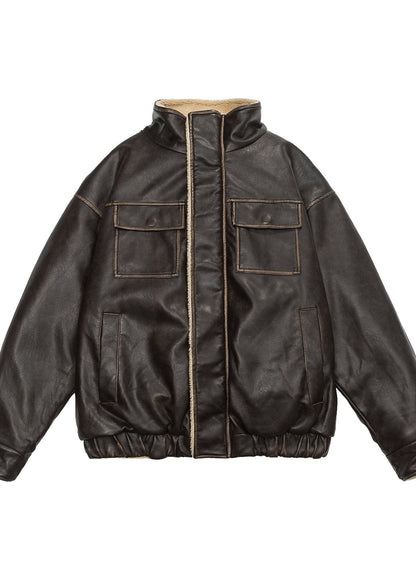 Leather Jacket With Lamb Fur Lining And Oversized Fit