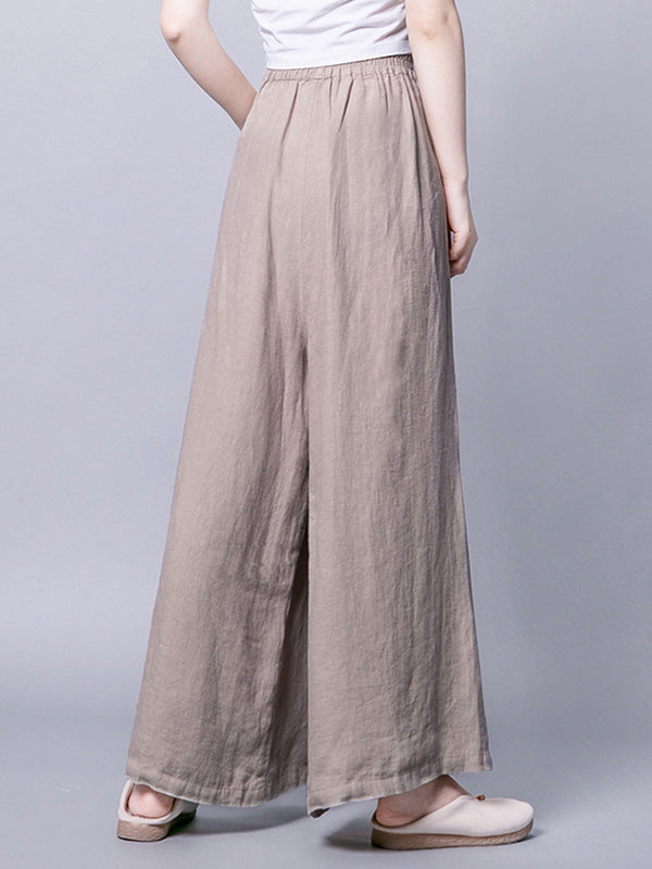 Ramie Cotton High-Waist Plus Size Loose Wide-Leg Casual Pants