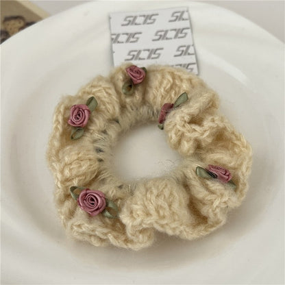 3D Flower Embellished Yarn Hair Tie