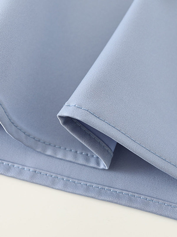Long Sleeves Knot Pleated Solid Color Split-Joint Lapel Blouses&Shirts Tops