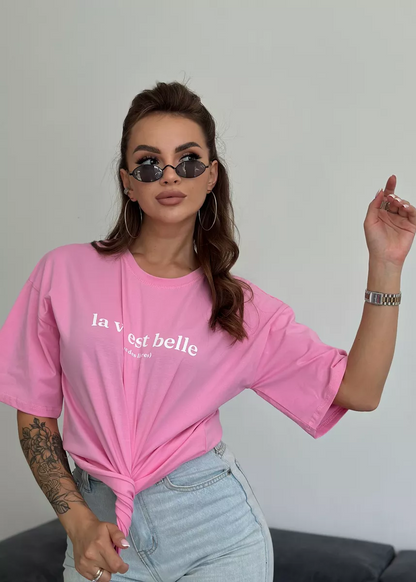 Oversized Cotton Tee Pink Relaxed Fit