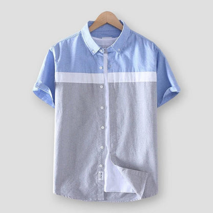 Maria: Schinteon Brand Men Summer 100% Cotton Shirt Oxford Short Sleeved Smart Casual Slim Patchwork Shirt Turn-Down Collar New