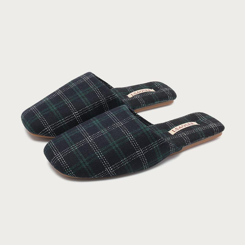 Color Block Plaid Cozy Indoor Slippers