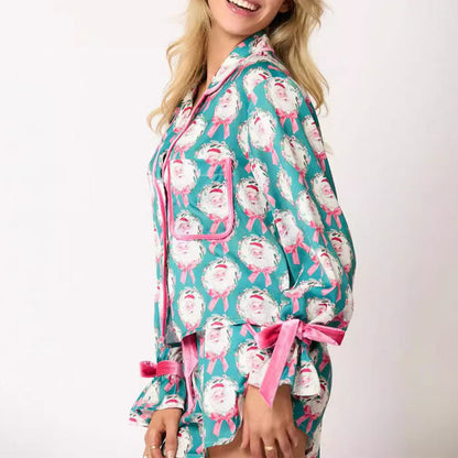 2-Pcs Bow Tie Long Sleeve Shorts Pajamas Sets