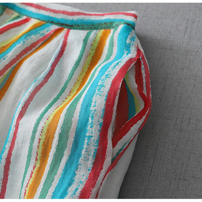 Dopamine Rainbow Stripe Pants – Airy Wide-Leg Trousers with Lining