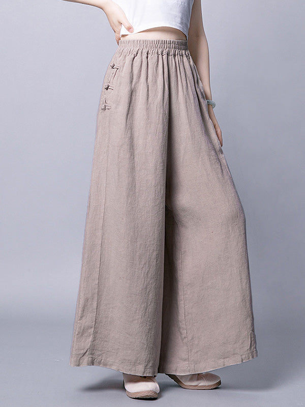 Ramie Cotton High-Waist Plus Size Loose Wide-Leg Casual Pants