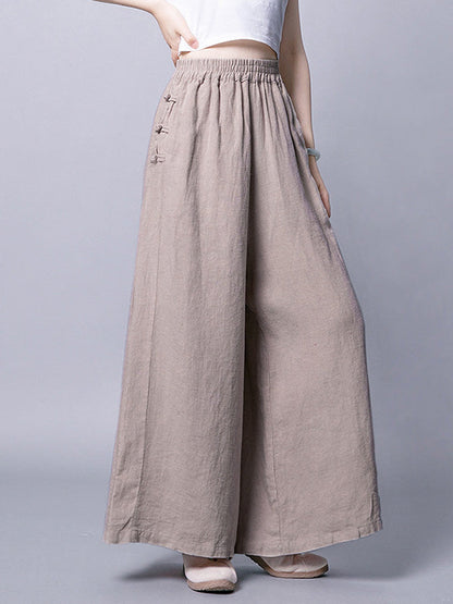 Ramie Cotton High-Waist Plus Size Loose Wide-Leg Casual Pants