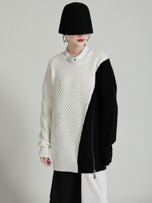 Urban Loose Contrast Color Split-Joint Sweater Top
