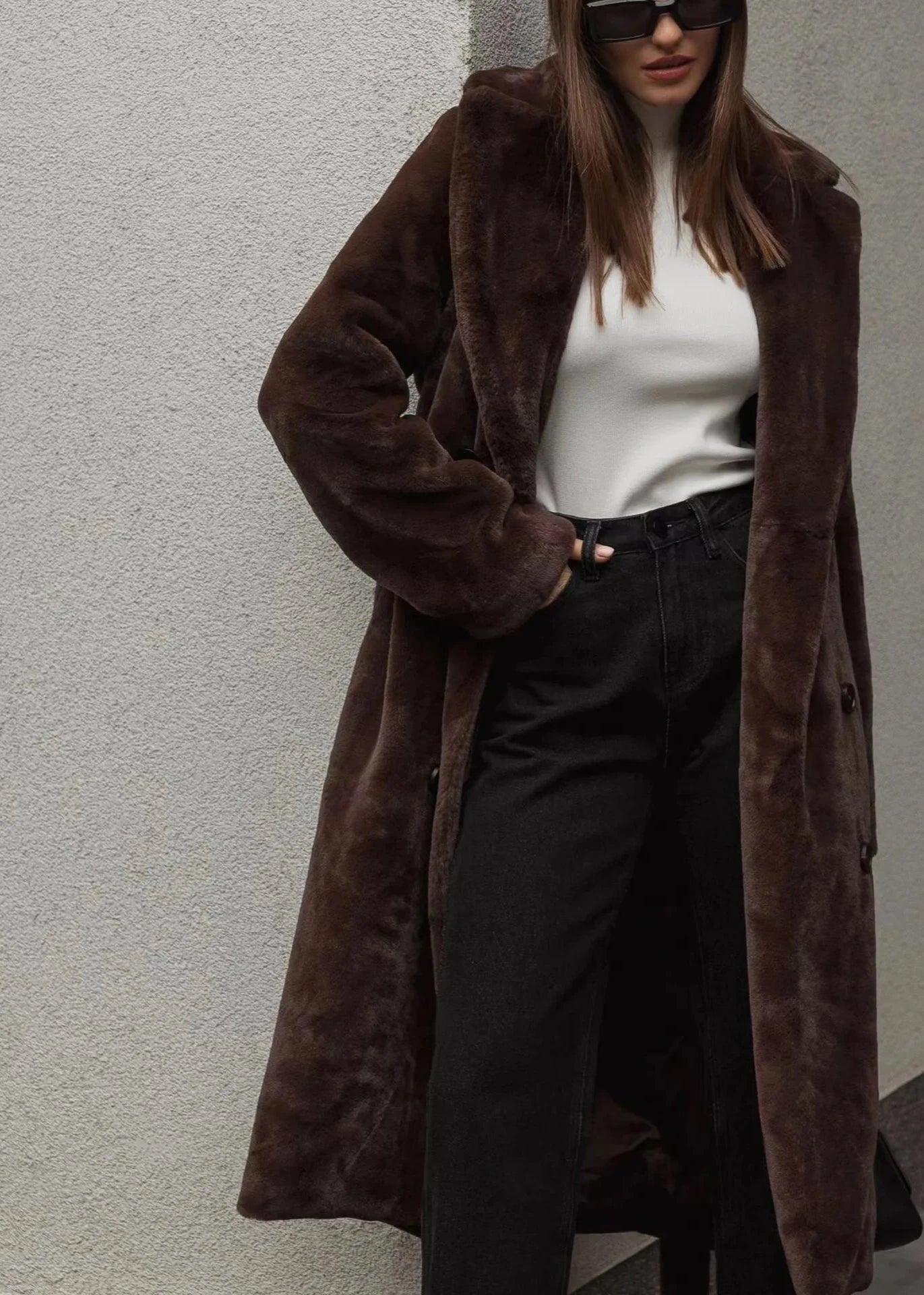 Velvet Coat Longline Double Breasted Tailored Lapel