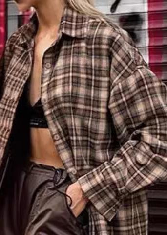 Retro Plaid Cotton Shirt With Relaxed Fit