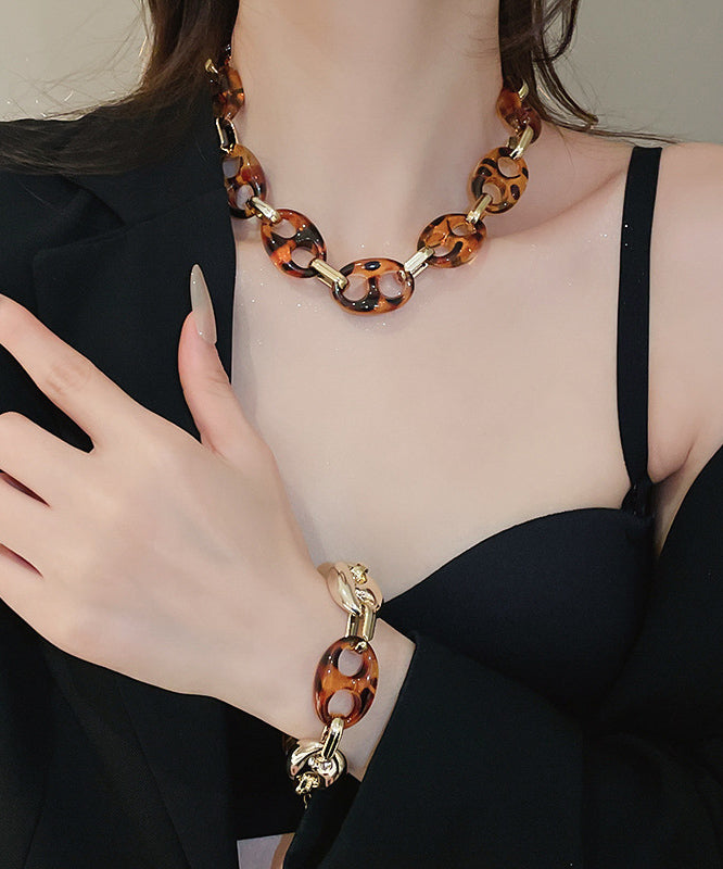 Bohemian Coffee Alloy Acrylic Hollow Out Collar Necklace