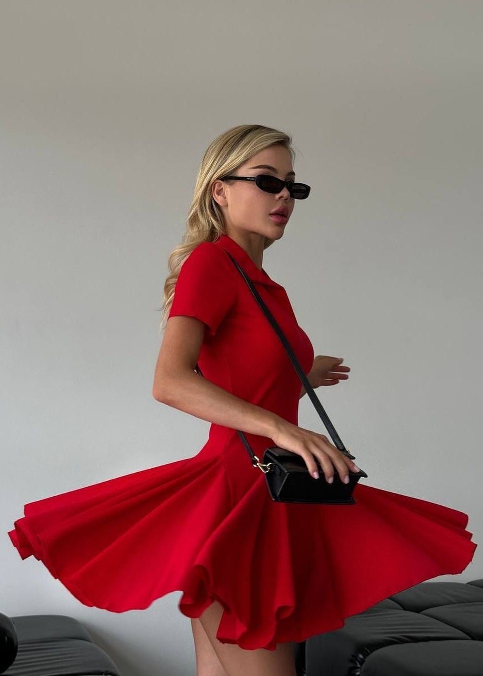 Polo Mini Dress Stretch Knit Pleated Skirt