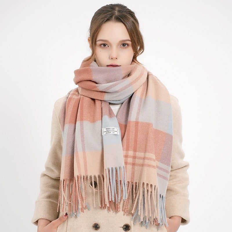 Fringed Plaid Shawl Scarf