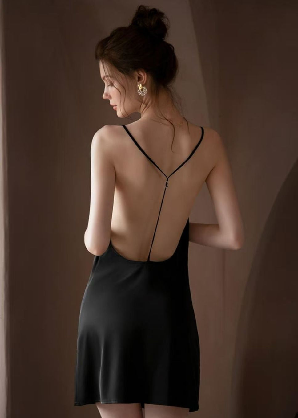 Satin Backless Slip Dress With Adjustable Straps
