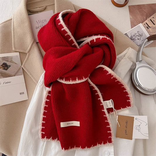 Color Blocking Lock Edge Knitted Scarf