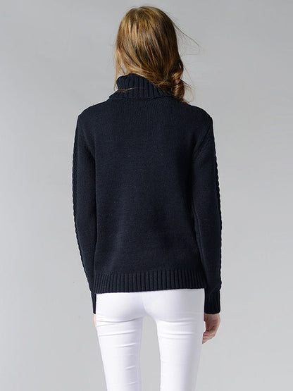 Casual 5 Colors Jacquard High-Neck Long Sleeves Sweater Top