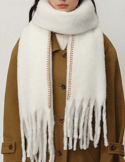 Warm Plush Thick Cashmere Fringe Winter Scarf