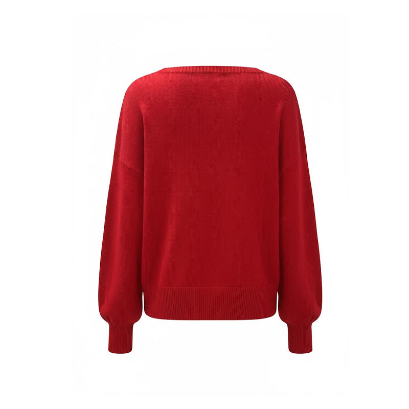 Knitted Graphic Round Neck Merry Pullover Sweater