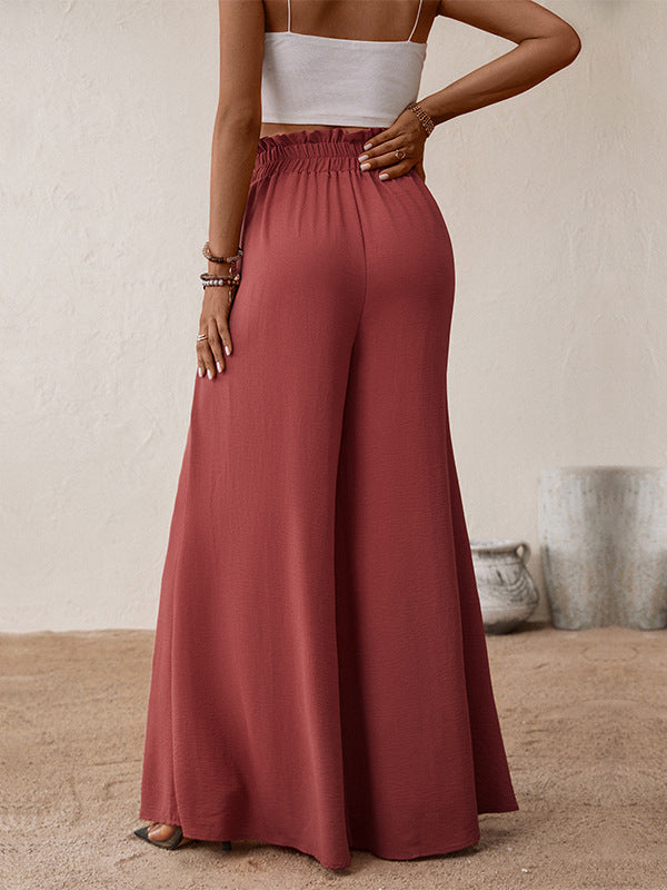 Flared Wide Leg Bandage Drawstring Solid Color Casual Pants Bottoms