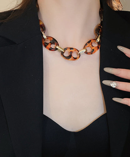 Bohemian Coffee Alloy Acrylic Hollow Out Collar Necklace
