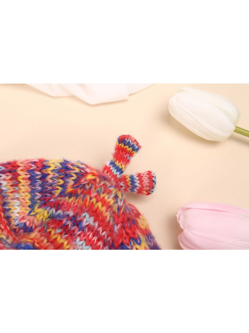 Haila - Rainbow Striped Knitted Beanie with Earflaps