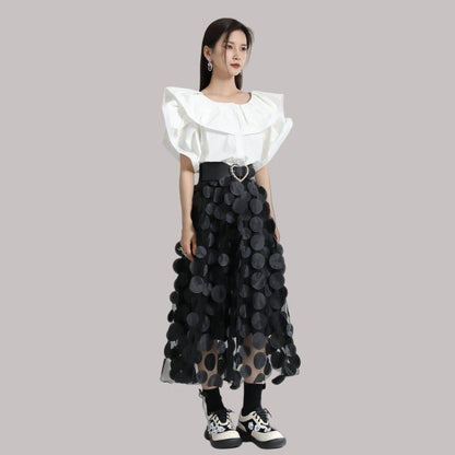 3D Polka Dot High-Waisted Skirt