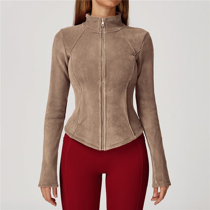 Solid Color Slim Fit Fleece Jacket