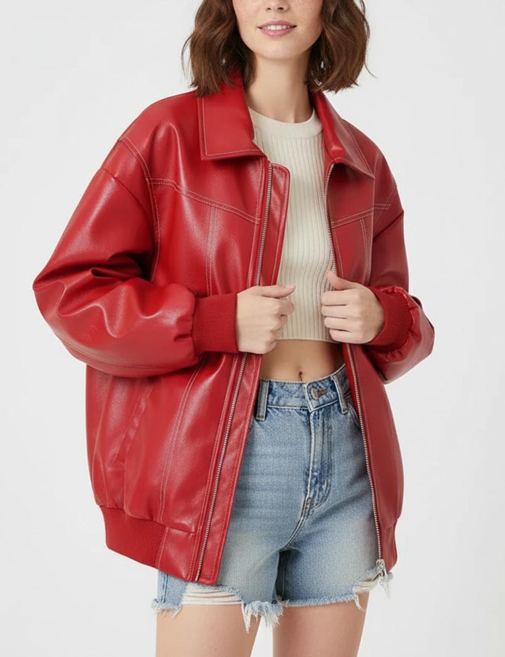 Vintage Splicing Lapel Leather Oversize Jacket