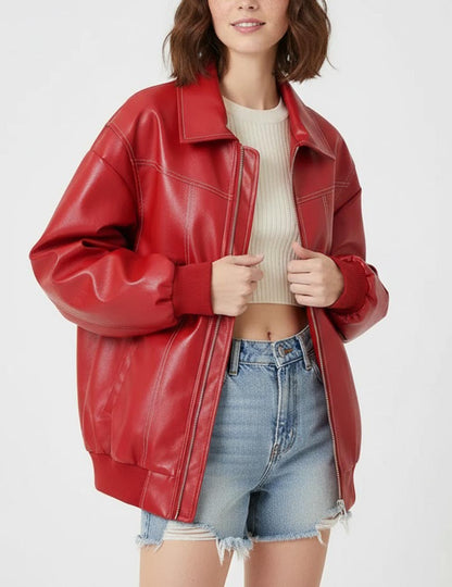 Vintage Splicing Lapel Leather Oversize Jacket