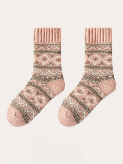 Rufia - Thick Bohemian Pattern Mid-Calf Socks - Soft &amp; Warm