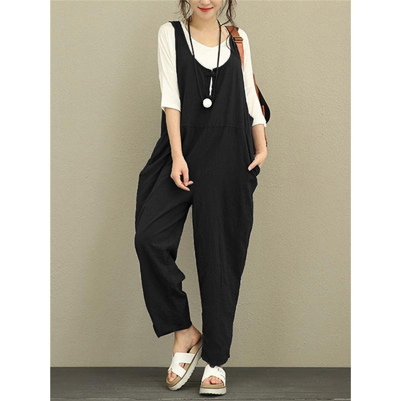 Leisure Solid Color Baggy Jumpsuit