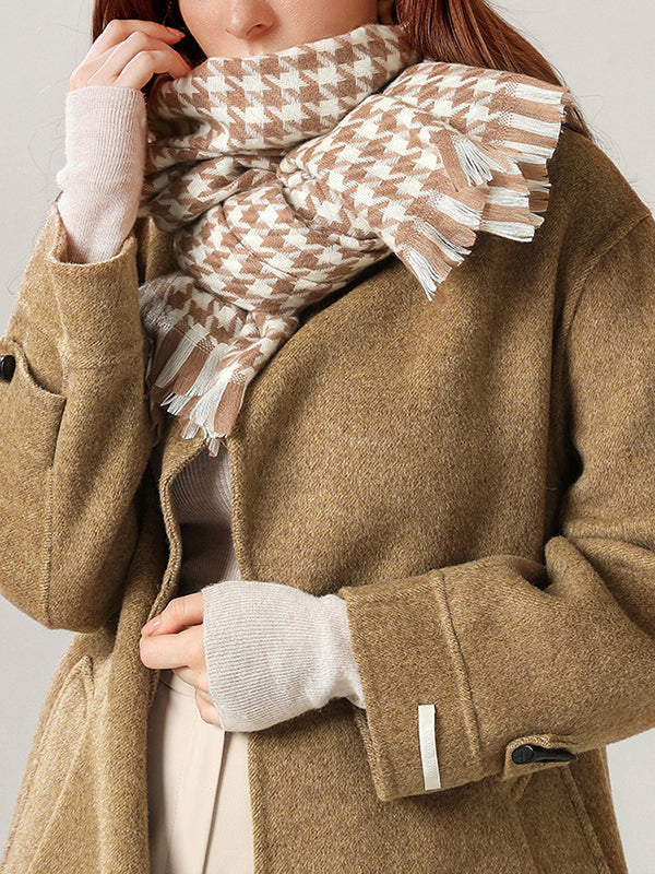 Fringed Houndstooth Keep Warm Shawl&Scarf