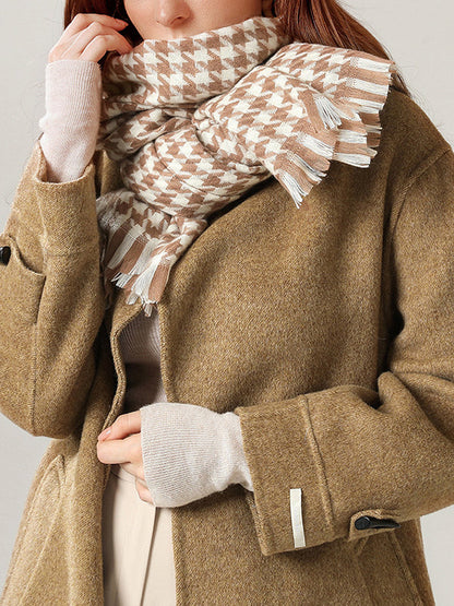 Fringed Houndstooth Keep Warm Shawl&Scarf