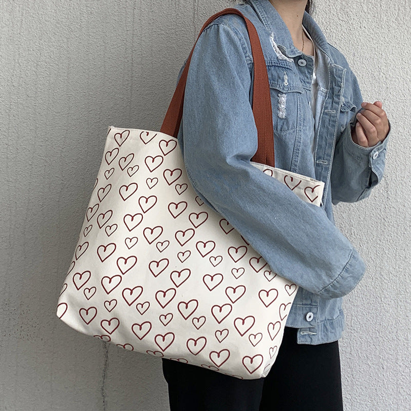 Heart Print Canvas Bag