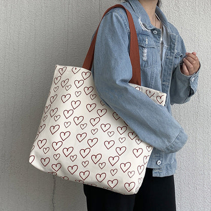 Heart Print Canvas Bag