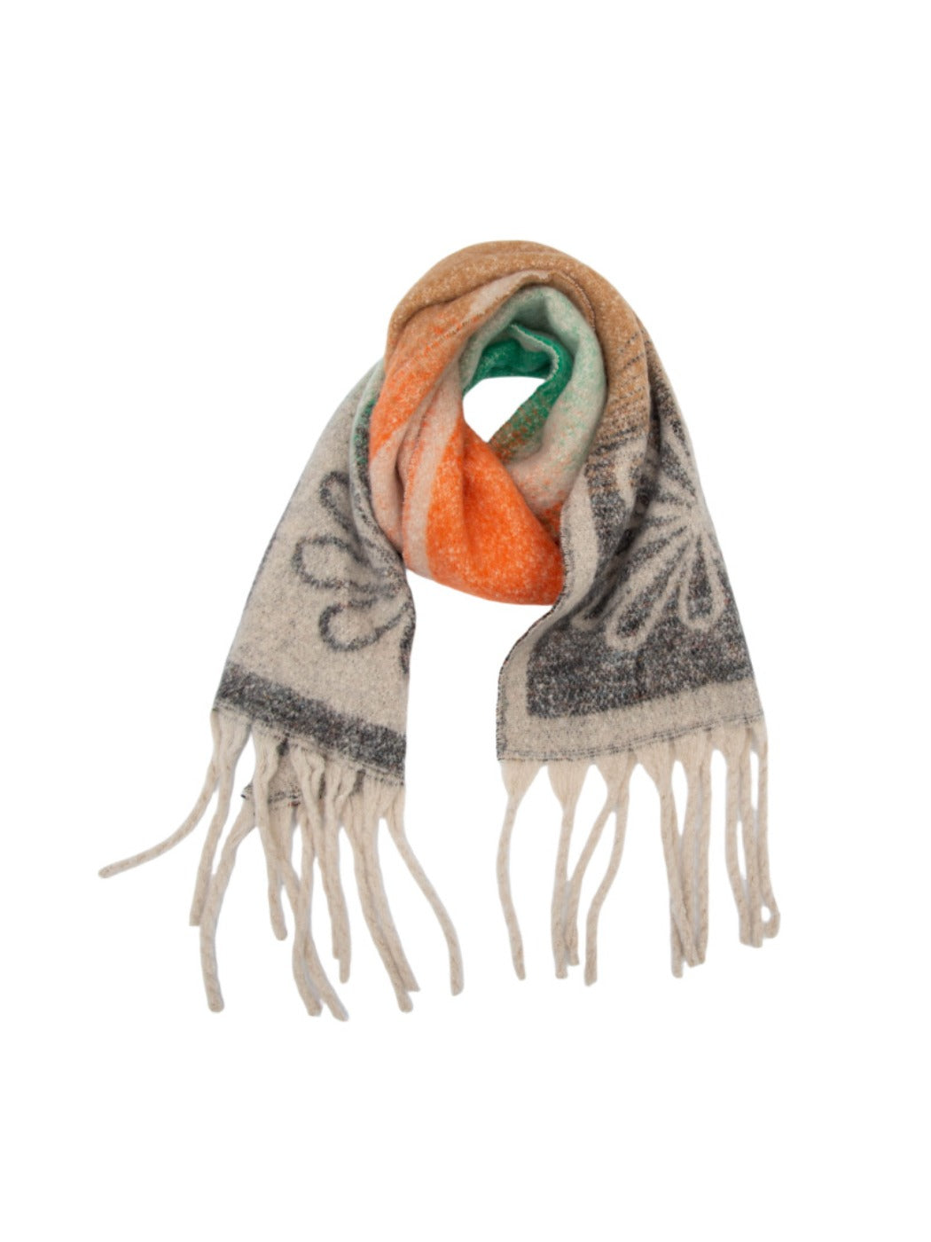 Scarvii - Tassel Scarf with Big Flower Jacquard Scarf