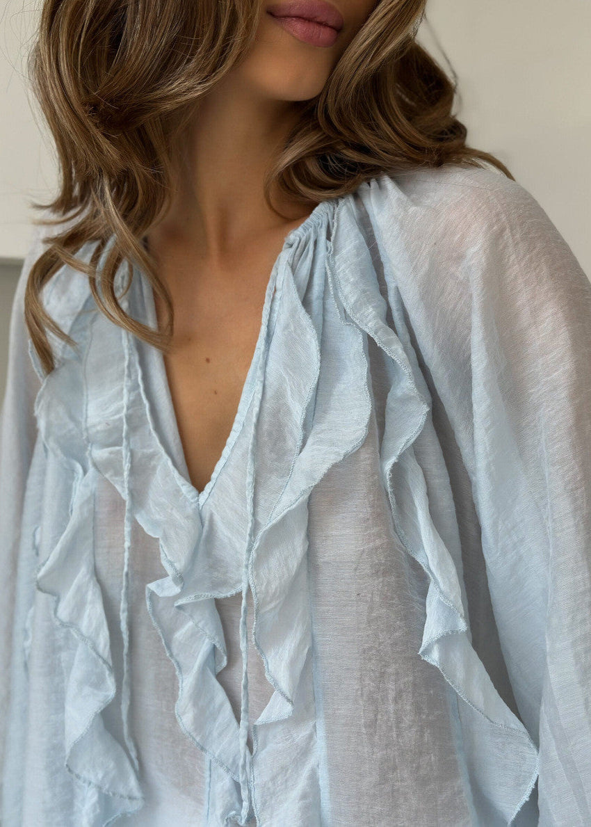 Sheer Polyester Chiffon Tie Blouse With Ruffles
