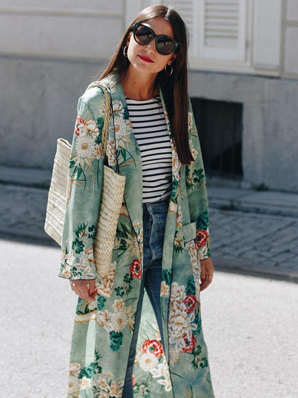 Fashion Floral Printed Cover-Up Outwear
