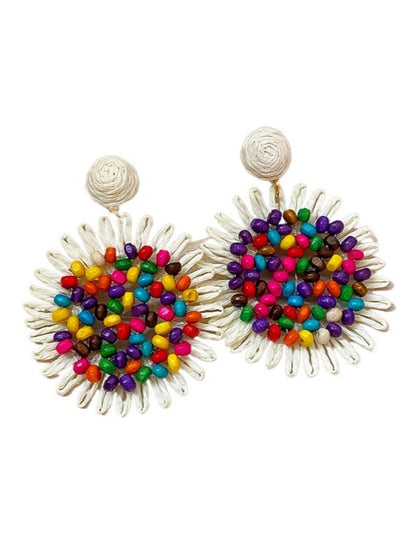 Earwish - Raffia Beaded Sunflower Earrings – Boho &amp; Cheerful