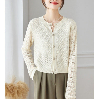 Round Neck Lace Mesh Knit Cardigan Sweater