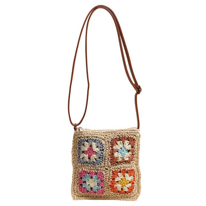 Cosbai - Vintage Square Crochet Flower Crossbody Bag