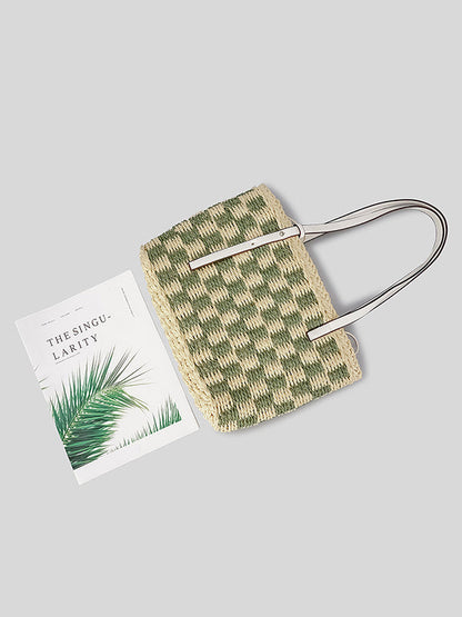 Contrast Color Plaid Straw Bags Accessories Handbags