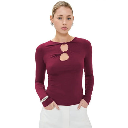 Hollow Knot Solid Long Sleeve T-Shirt