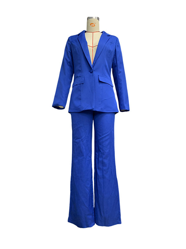 Long Sleeves Wrap Solid Color Deep V-Neck Cardigan&Pants Suits