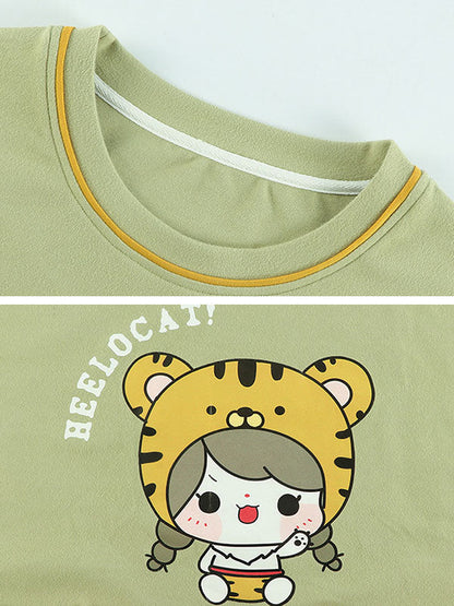 Comfortable Cartoon Printed Long Sleeve T-Shirt&Pants Pajama Set