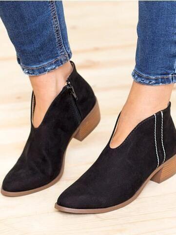 Nude Boots Deep V Sexy Short Boots Casual Comfortable Zipper Shoes Women'S Boots