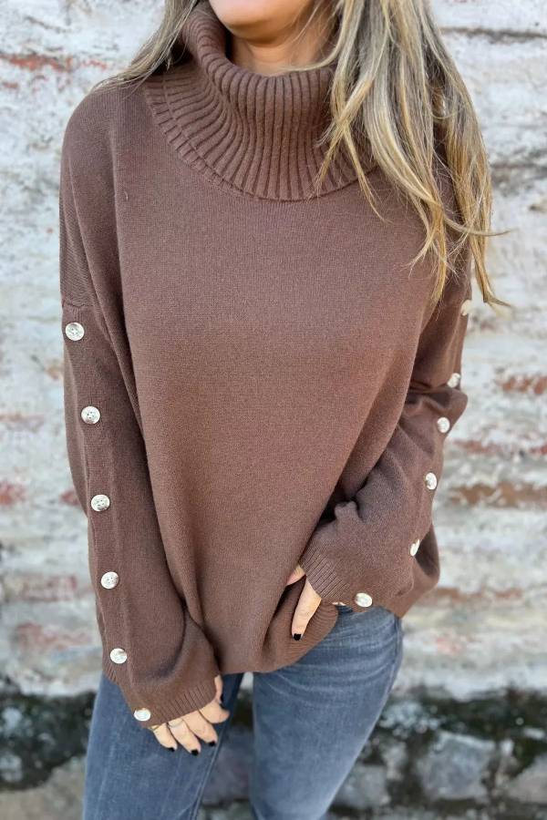 women's casual turtleneck button sweater