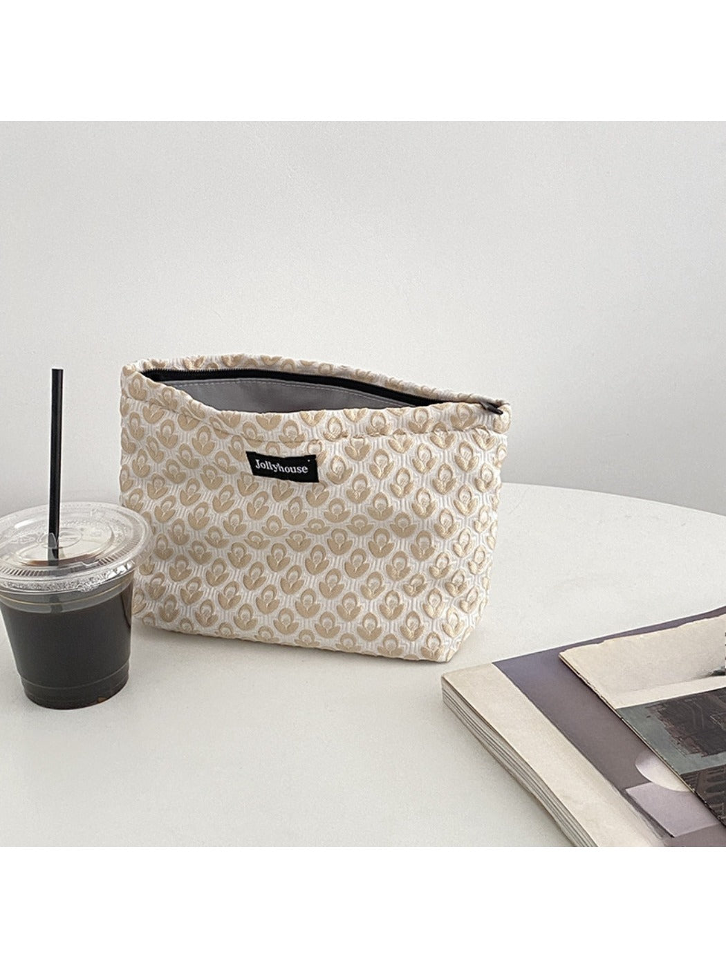 Cosbai - Simple Plant-Print Zipper Pouch - Compact &amp; Stylish